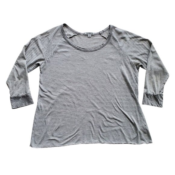 James Perse Striped 3/4 Sleeve Top Gray + White stripes Ragland Cut Size 2 (M) - Picture 5 of 16